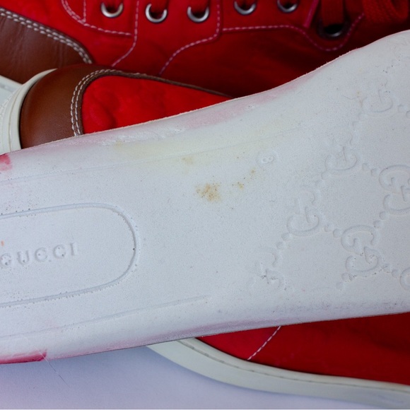 Men's Gucci Nylon High Red Brown Sz 9 G Fashion Shoe 283484 - Picture 16 of 16